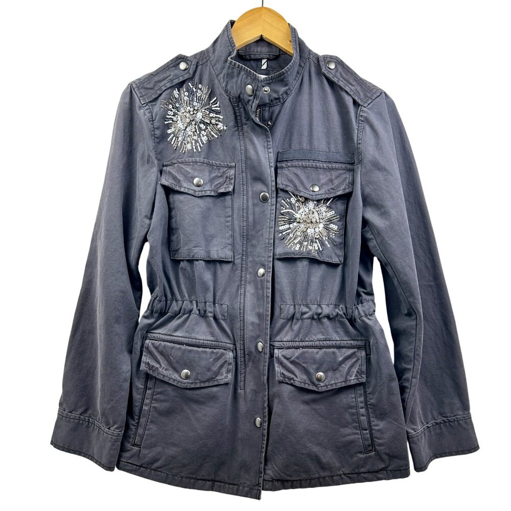 GAP Jacket "Moonless Night" Womens XS Embellished‎ Beaded Military Field Glam